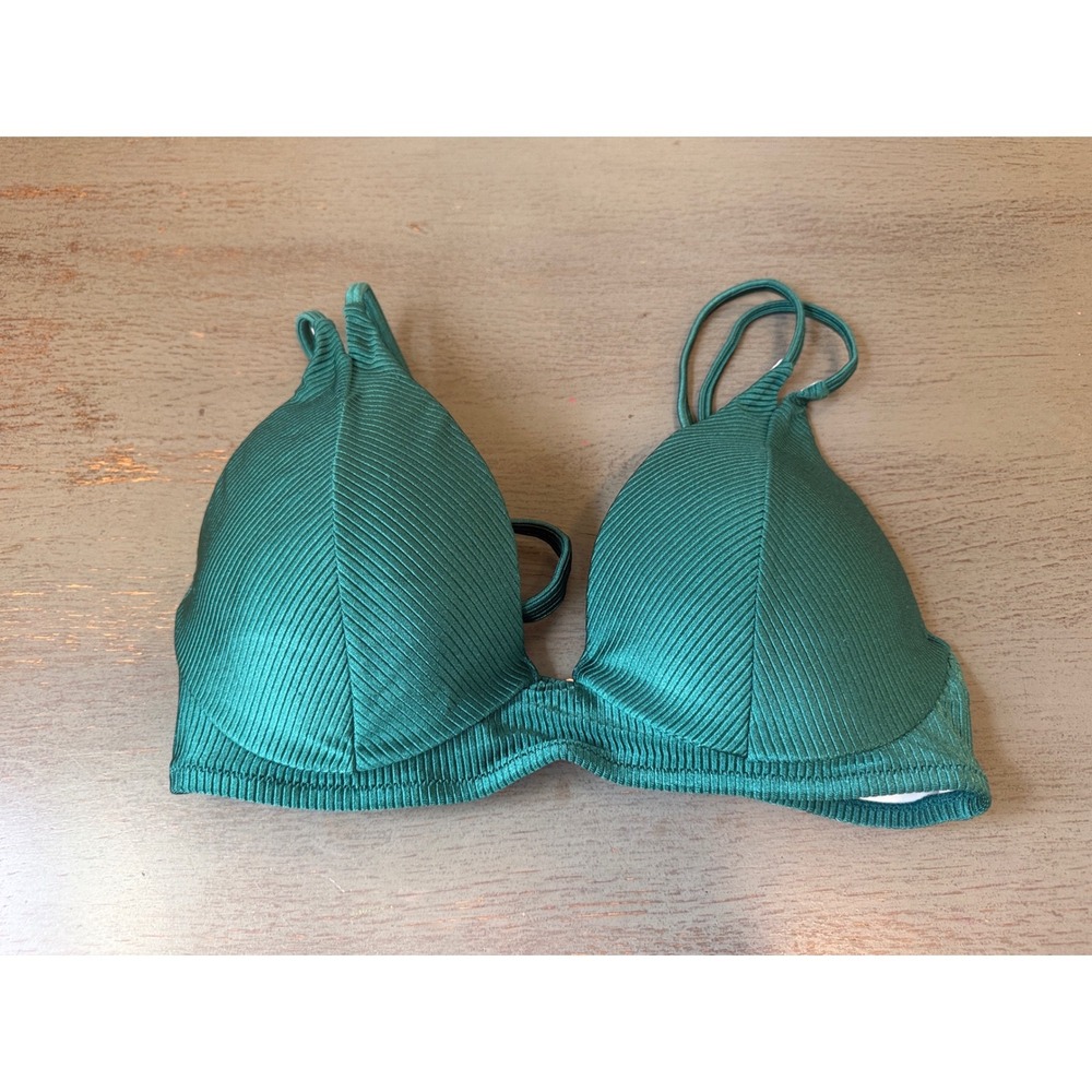 Shade & Shore Green Ribbed Underwire Bikini Top 36C Adjustable Straps
